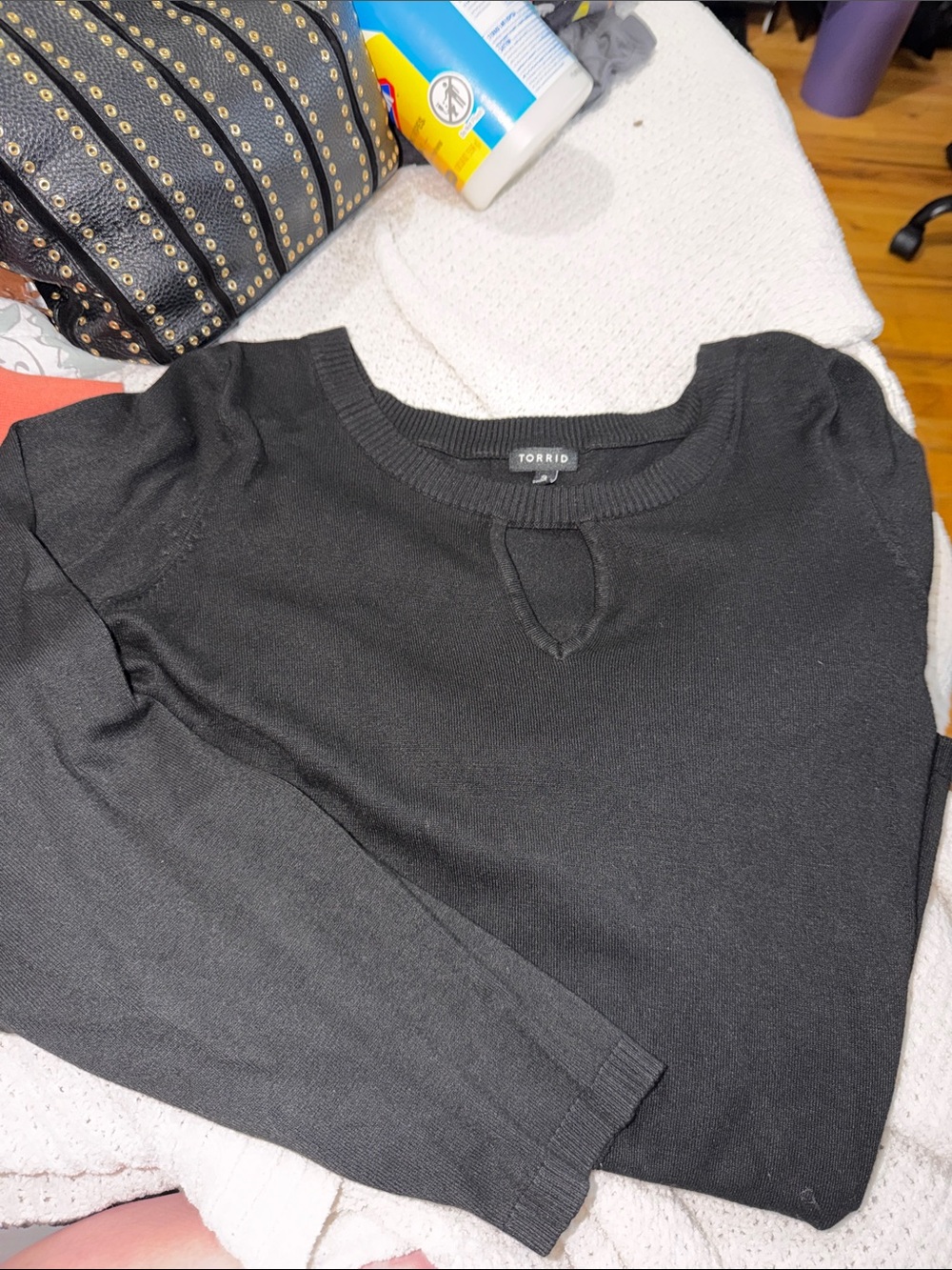torrid Black Crewneck Sweater with Keyhole Detail